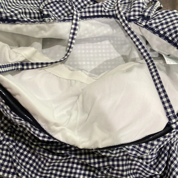 Gingham blue white ruffle bathing swimsuit removable straps Large Kona sol EUC - Picture 5 of 10